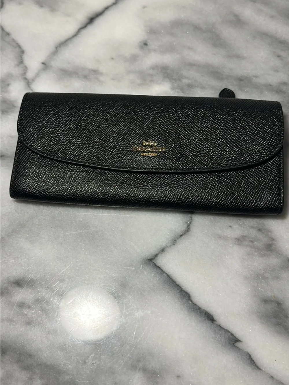 Coach Black Saffiano Leather Continental Wallet with Gold Logo